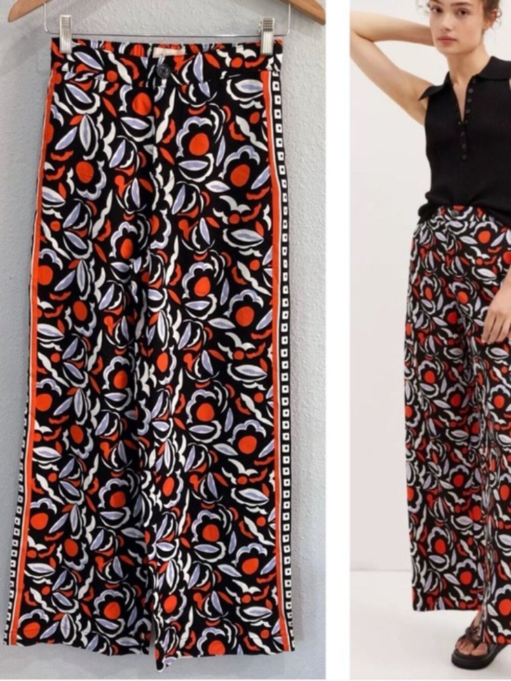 Anthropologie Feminine Wide Leg Pants High Rise Boho Contemporary Chic